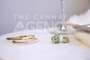 Marijuana Buds and Joint on Marble Vanity Luxury Cannabis - The Cannabiz Agency