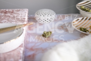 Marijuana Joint and Buds on White Fur Vanity Luxury Cannabis - The Cannabiz Agency
