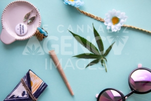 California Festival I Could Be Illegal on Turquoise Blue – Top Down - Cannabis Royalty Free Stock Images