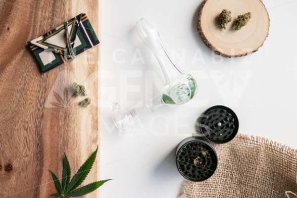 Herb and Wood – Top Down - Cannabis Royalty Free Stock Images