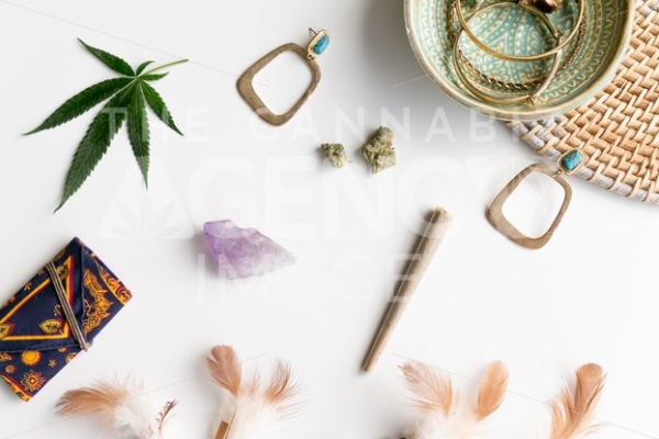 Hippy Festival Essentials on White 2 – Angled - Cannabis Royalty Free Stock Images