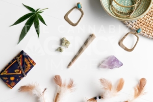Hippy Festival Essentials on White – Top Down - Cannabis Royalty Free Stock Images