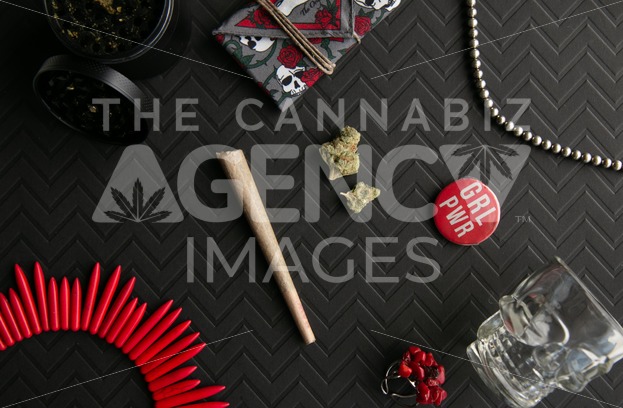 Skull and Roses Girl Power – Top Down - Cannabis Royalty Free Stock Images