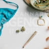 Summer Festival Essentials Blue Bikini and Gold on Light Blue – Angled - Cannabis Royalty Free Stock Images